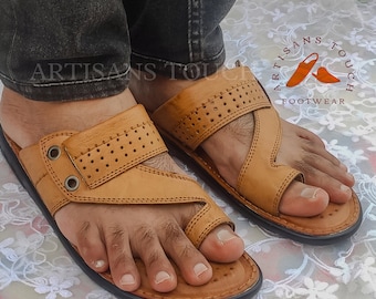 Handmade Ethnic Sandals for Men, Premium Quality Tan Leather Slippers, wedding sandals, daily Sandals, Groom Sandal, summer Slide flip-flops
