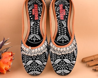 Black Velvet Beaded Jutti Khussa Shoes: Punjabi Bridal Flats