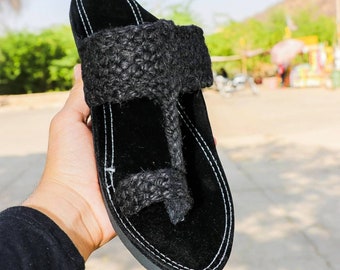 Traditional Velvet premium Vintage Mens Sandals, Comfortable Mens Slippers, ethnic thong sandals, Traditional Style flats, Mens Black Flats