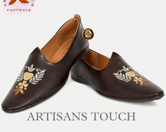 Mens Embroidered Leather Slip-On Loafers: Handmade Occasion Shoes