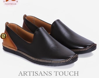 Handgemaakte zwarte leren loafers: instaptrouwschoenen heren