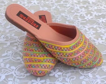 Embroidered Mule Slippers: Handmade Women's Flats, Bridal Outfit Shoes