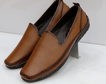Handmade Tan Leather Loafers: Mens Dress Shoes with Comfort Insole