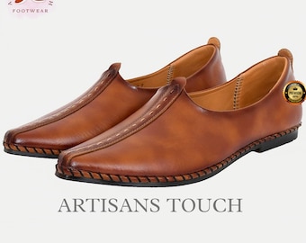Zapatos Mojari de cuero hechos a mano: sin cordones estilo punjabi