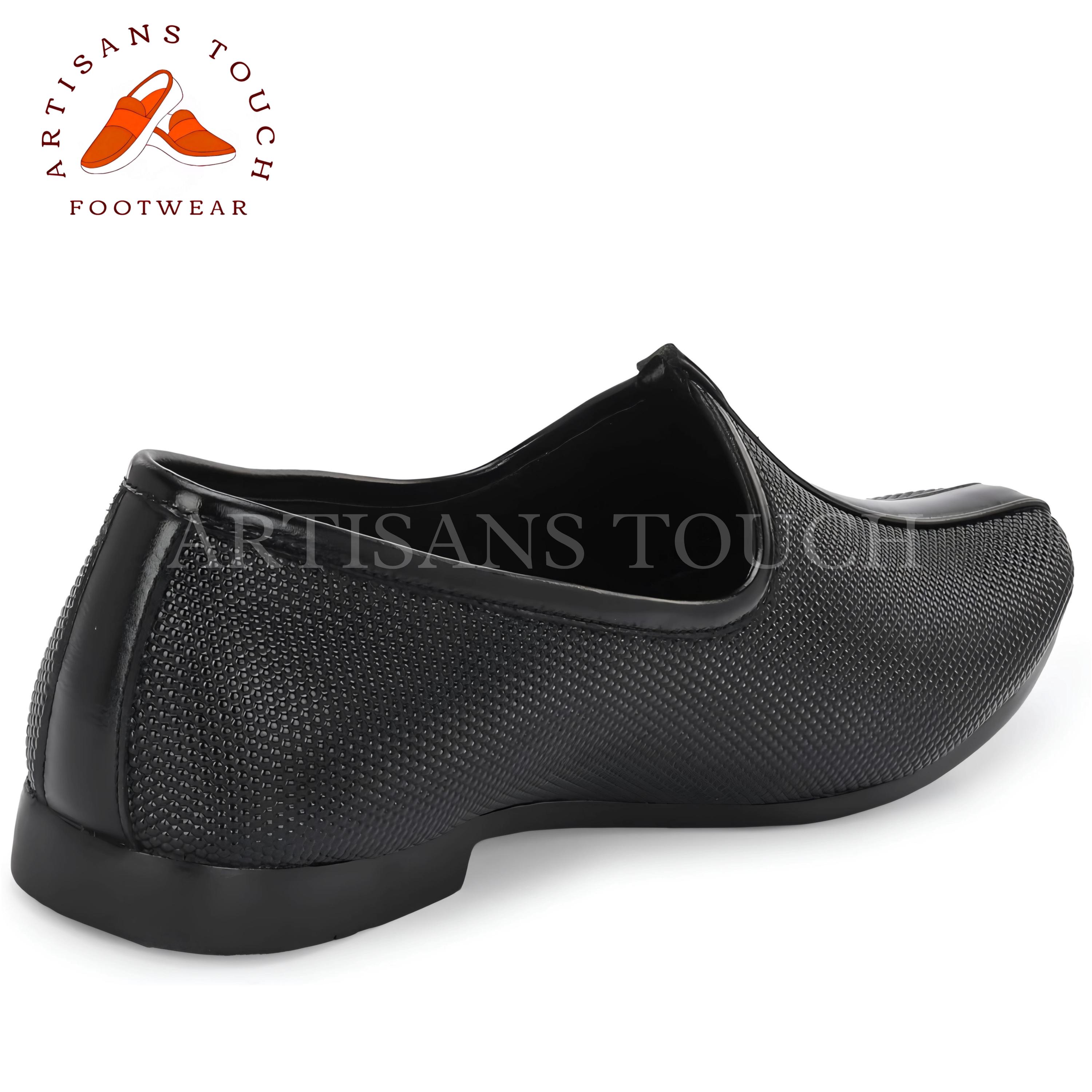 DRYRUN Slip-On Men’s Black Textured Loafers Mojari. Size 9 NWT Handmade Black Leather Mojari Shoes: Mens Ethnic Loafers - Etsy main image 4