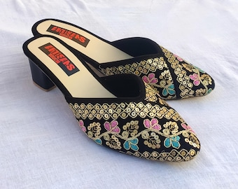 Handmade Velvet Mules: Floral Embroidered Indian Wedding Shoes