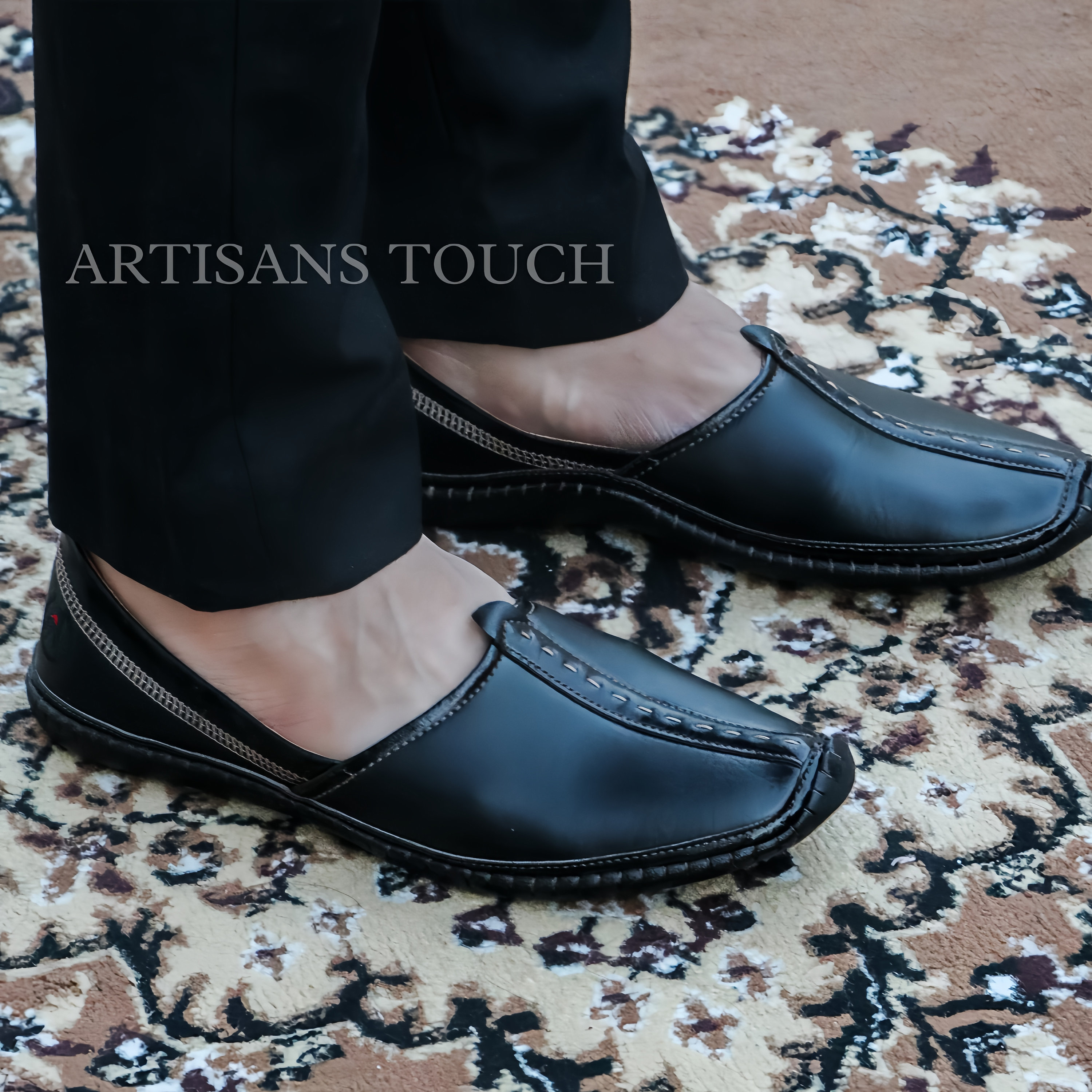 Black Ethnic Slip-on Loafers: Traditional Indian Style Shoes  display picture 3