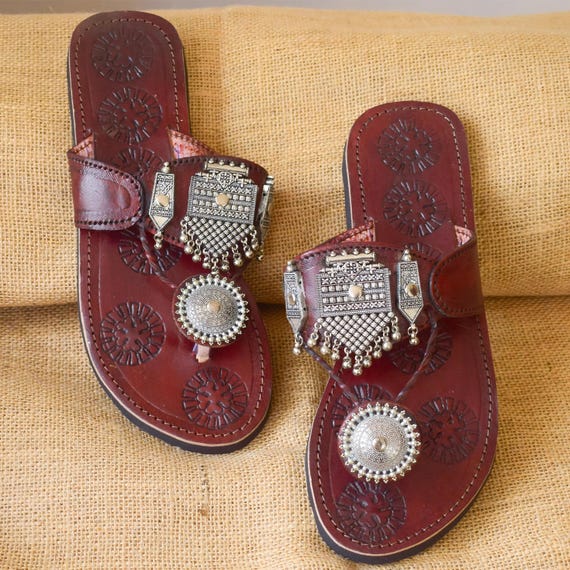 Handmade Leather Kolhapuri Sandals: Silver Ghungroo Boho Bridal