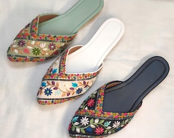 Mules bordados: zapatos planos étnicos para bodas, jutti hechos a mano