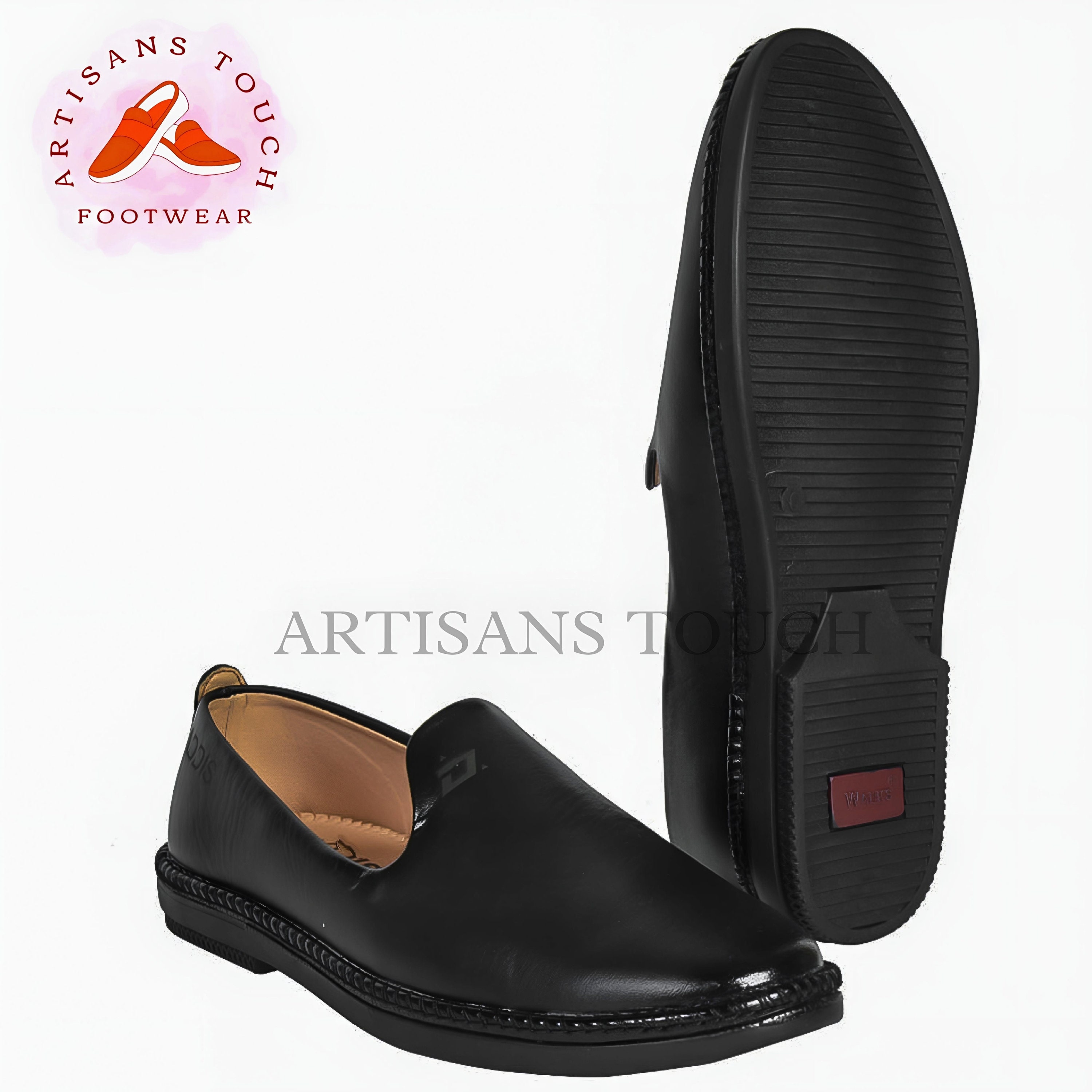 DRYRUN Slip-On Men’s Black Textured Loafers Mojari. Size 9 NWT Handmade Black Leather Mojari Shoes: Mens Ethnic Loafers - Etsy main image 2