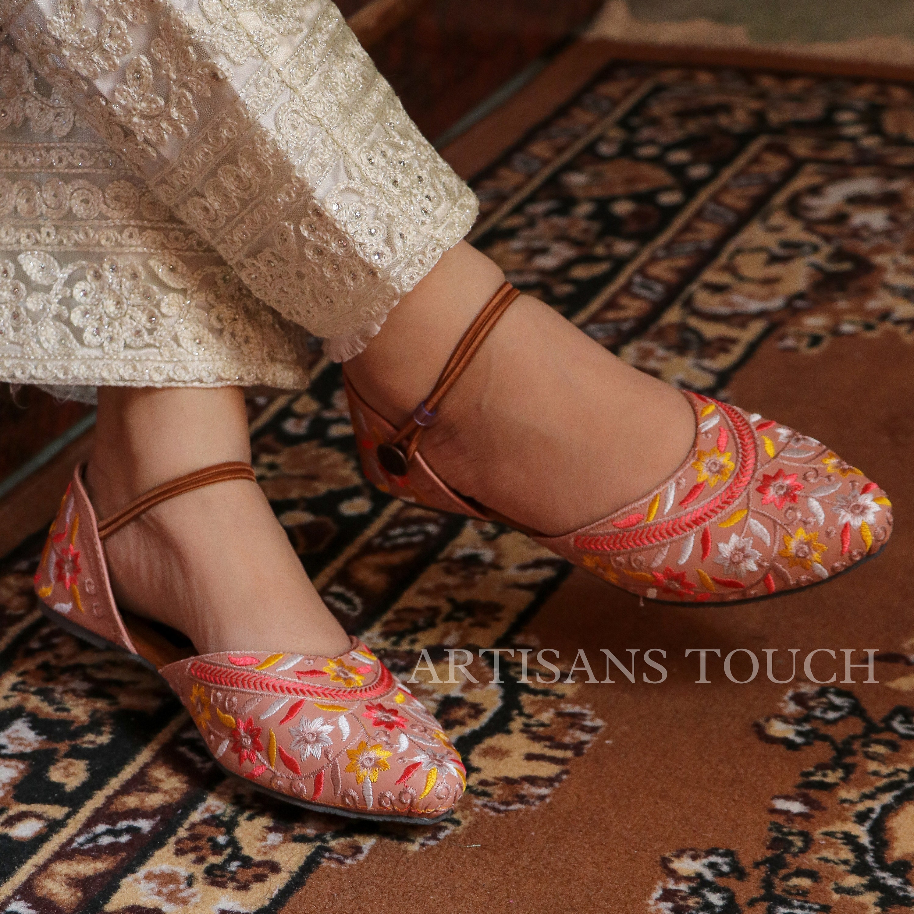 Buy Pink Embellished Floral Fantasy Embroidered Strap Wedges by Schon  Zapato Online at Aza Fashions.