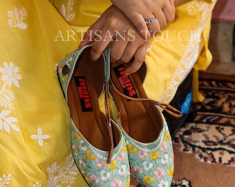 Handmade Floral Embroidery Sandals: Ankle Strap Espadrille Wedges