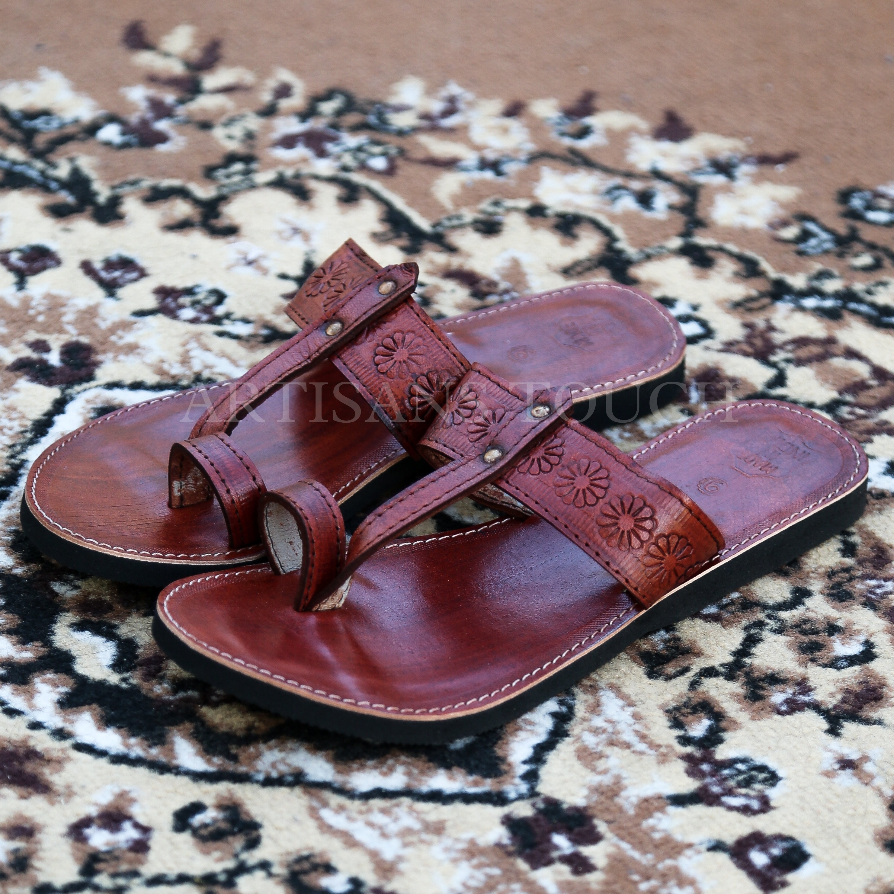 NWOT Camel Red/Brown Imported Leather Flip Flops/Sandals  US 10/10.5 = EU 44 Buy Classic Thin V-Strap Flip-Flop Handmade Leather Biblical  main image 2