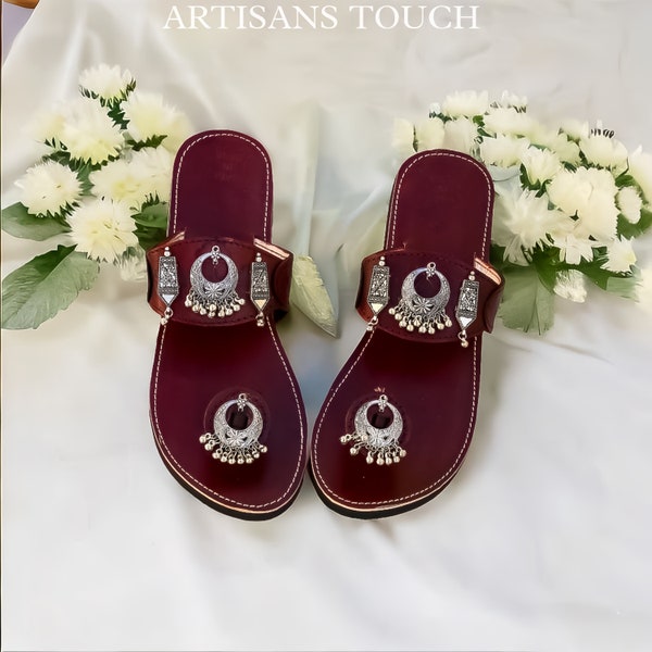 Red Leather Sandals, Engraved leather Flip-flops, jewellery Sandals, Handcrafted Summer shoes, Valentine day gifts for Love, Ethnic flats,