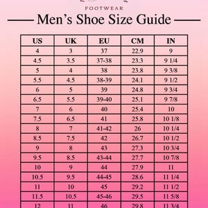May include: Shoe size conversion chart for men's footwear, featuring US, UK, EU, CM, and IN measurements. The chart includes sizes from US 4 (22.9 cm, 9 in) to US 15 (31.7 cm, 12 1/2 in). The Artisan's Touch logo is at the top.