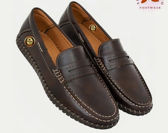 Handmade Leather Loafers: Mens Designer Brown Slip-Ons
