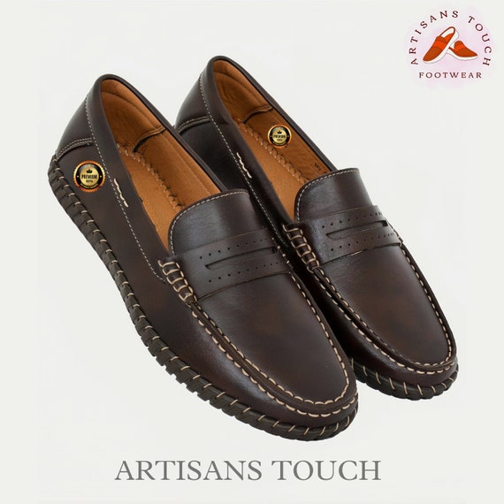 Handmade Leather Loafers: Mens Designer Brown Slip-Ons