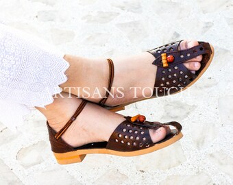 Handmade Leather Indian Sandals: Open Toe Summer Beach Shoes
