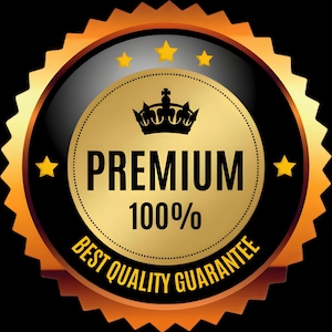 May include: A gold and black circular emblem with the word "PREMIUM" in bold letters, along with "100%" and "BEST QUALITY GUARANTEE". The emblem features a crown and four gold stars, set against a black background.