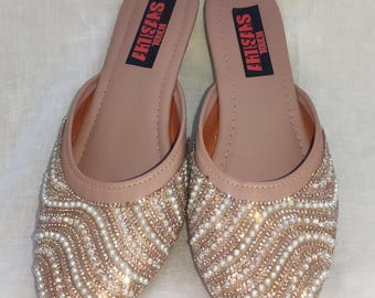 Bridal Mules: Pearl Rhinestone Embellished Wedding Jutti