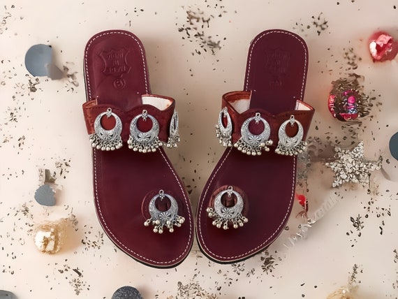 Buy Red Leather Sandals, Engraved Leather Flip-flops, Jewellery  