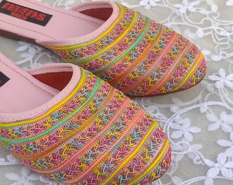 Embroidered Mule Slippers: Handmade Women's Flats, Brides Outfit Shoes