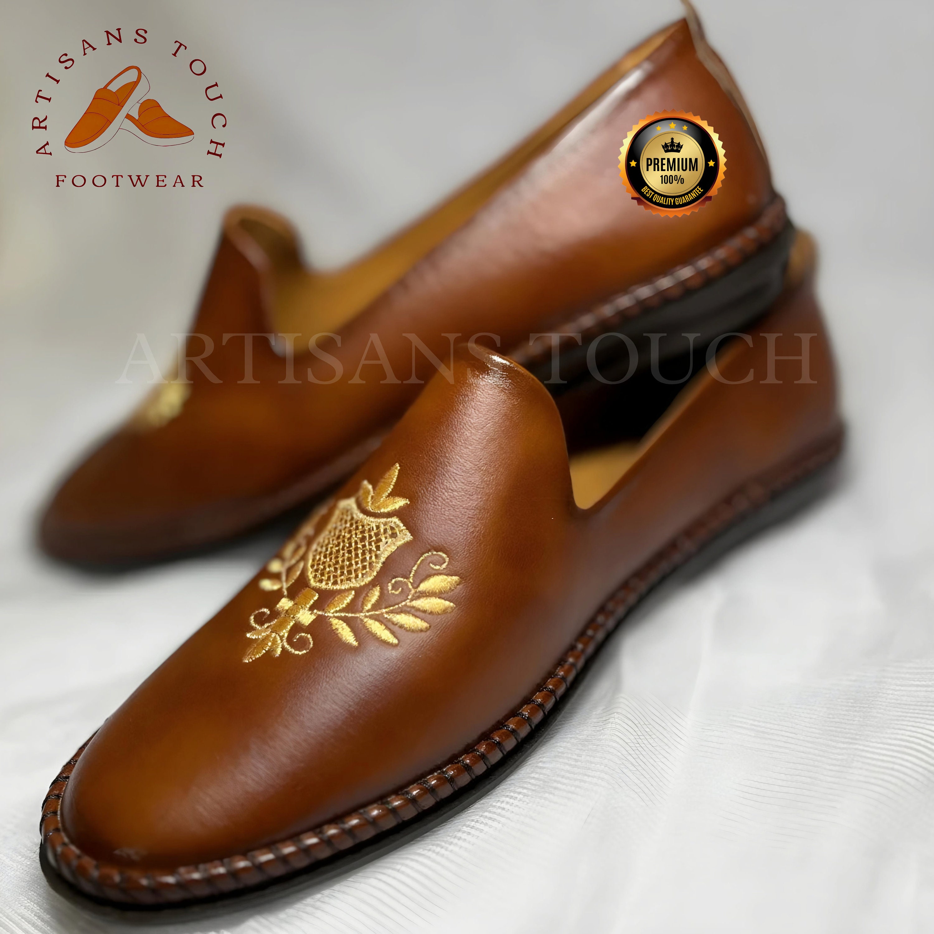 Shoe Bazar Etnic Mojri Khussa Mens Size 7 Gold Handmade Slip On Loafer Shoes Shoe Bazar Etnic Mojri Khussa Mens Size 7 Gold Handmade Slip  main image 2