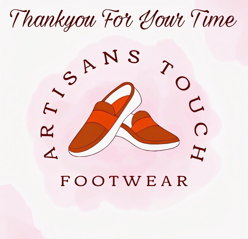 May include: A logo for a footwear company called "Artisans Touch Footwear". The logo features a pair of brown leather loafers with white soles, set against a pink watercolor background.