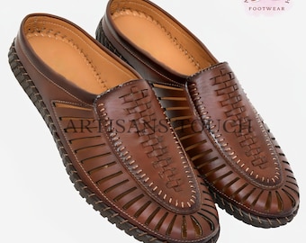 Handcrafted Leather Mules: Mens Backless Slip-On Shoes