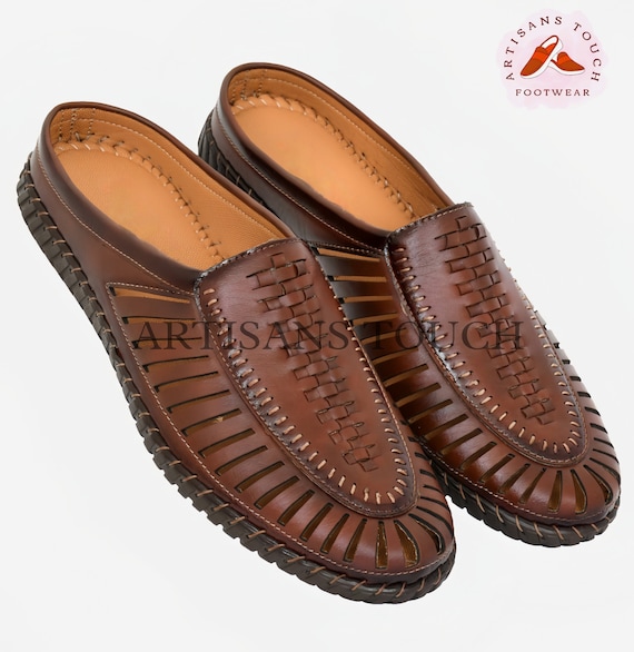 Handcrafted Leather Mules: Mens Backless Slip-On Shoes