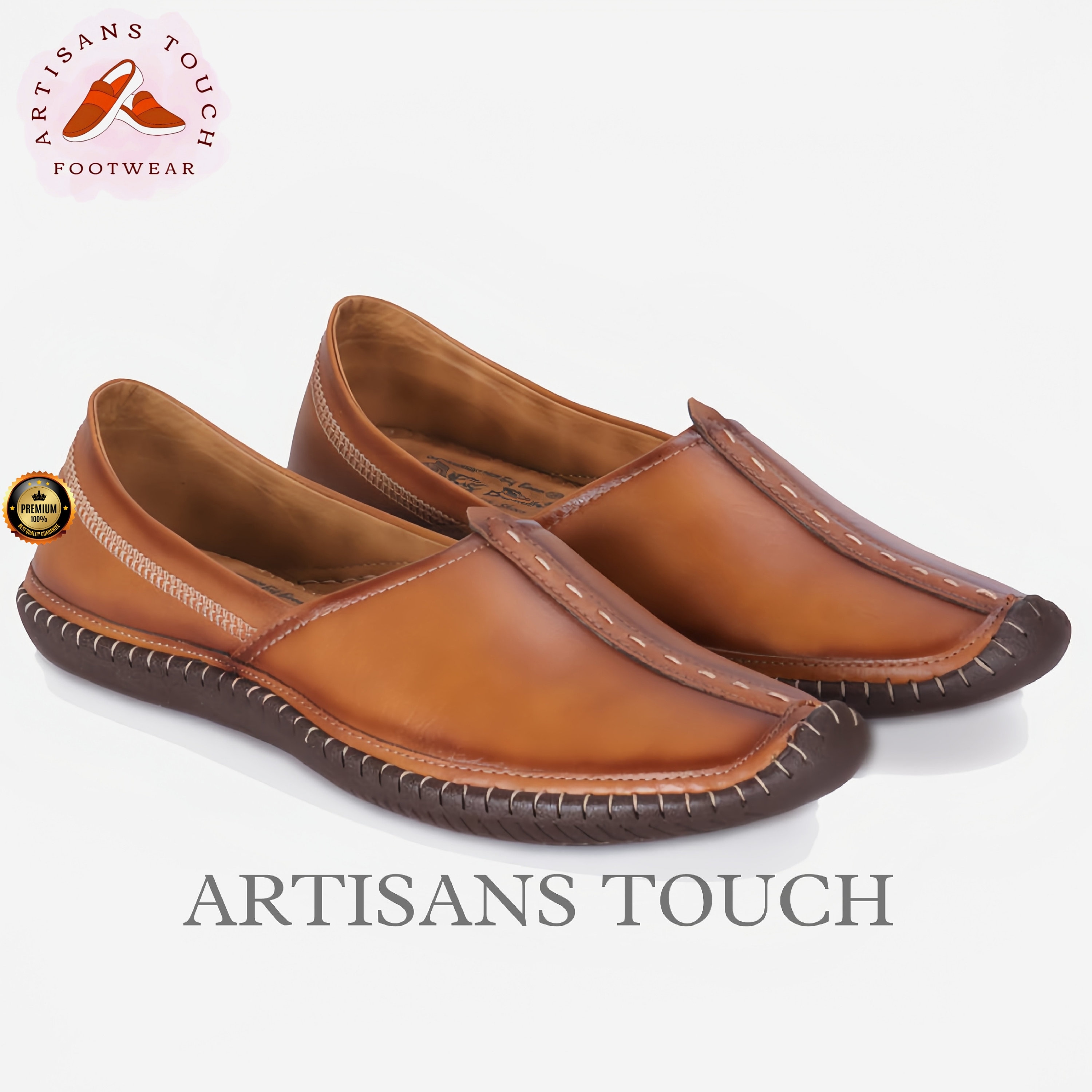 Tahari Men\'s Brown Leather Slip-On Moccasins with Chain Detail Size 10 Handcrafted Brown Leather Mojari Shoes: Ethnic Wedding  main image 2