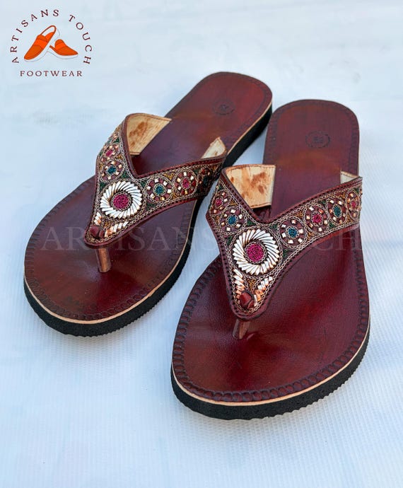 Handmade Mukaish Work Ethnic Sandal for Women, Geniune Leather Bridal Slip-On Flats, Indian Footwear, Traditional Sandal, Bridesmaids Gifts,