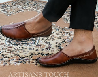 Men’s Slip On Indian Loafers Brown Leather Indian Loafers: Ethnic Slip-on Shoes - Etsy main image 3
