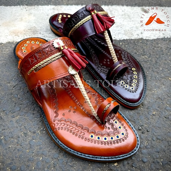 Handmade Kolhapuri Leather Sandals for Men – Traditional Indian Flat Slip-On Shoes, Premium Ethnic Footwear for Casual & Festive Wear,