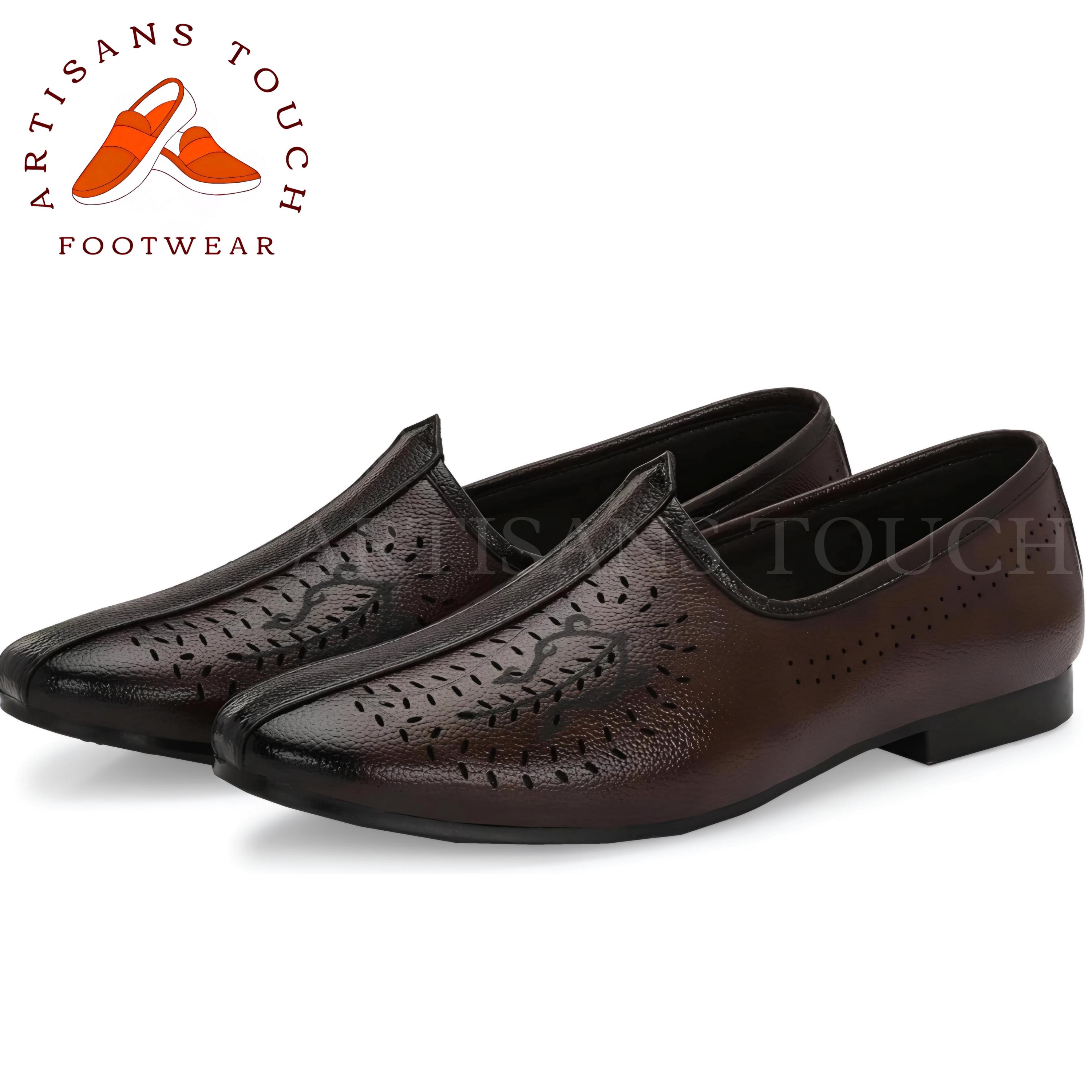 Handmade Brown Khussa Loafers: Traditional Indian Men
