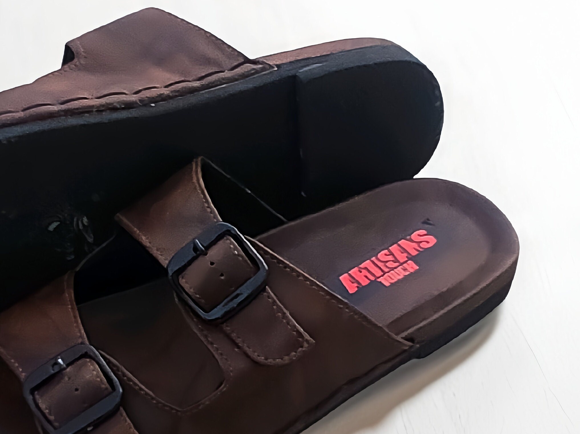 Nice Custom made Sandal Slippers with side buckle detail Dark Brown Sz 44 FOREVER LINK INTERNATIONAL Birch-12 2 Buckle Sandal BIRCH-12  main image 2