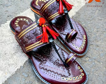 Handmade Kolhapuri Leather Sandals for Men, Traditional Indian Flat Slip-On Shoes, Premium Ethnic Footwear for Festive Wear, Gifts for Him,