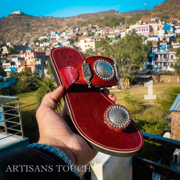 Red Leather Sandals, Engraved leather Flip-flops, jewellery Sandals, Handcrafted Summer shoes, Valentine day gifts for Love, Ethnic flats,