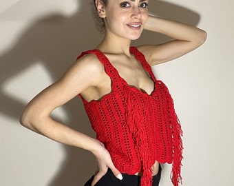 Crochet Tank Top with Fringe