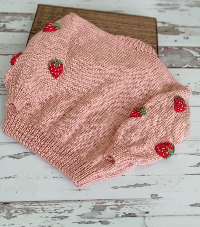 Strawberry Cardigan, Strawberry Cardigan Crochet Pattern, Handmade Cardigan, Cardigan for Kids, Knit Cardigan image 7