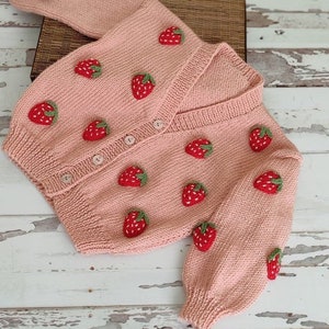 Strawberry Cardigan, Strawberry Cardigan Crochet Pattern, Handmade Cardigan, Cardigan for Kids, Knit Cardigan image 3