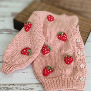 Strawberry Cardigan, Strawberry Cardigan Crochet Pattern, Handmade Cardigan, Cardigan for Kids, Knit Cardigan image 5