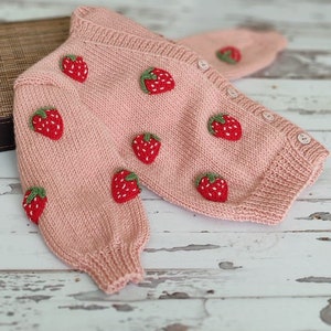 Strawberry Cardigan, Strawberry Cardigan Crochet Pattern, Handmade Cardigan, Cardigan for Kids, Knit Cardigan image 4