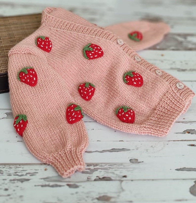 Strawberry Cardigan, Strawberry Cardigan Crochet Pattern, Handmade Cardigan, Cardigan for Kids, Knit Cardigan image 4