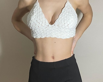 Women's Crochet Knitted Crop Top, Handmade Crop Top, Crochet Top, Summer Crop Top