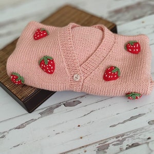 Strawberry Cardigan, Strawberry Cardigan Crochet Pattern, Handmade Cardigan, Cardigan for Kids, Knit Cardigan image 6