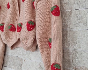 Strawberry Cardigan, Strawberry Cardigan Crochet Pattern, Handmade Cardigan, Cardigan for Women, Knit Cardigan