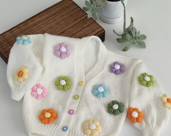 Floral Handmade Sweater for Babies | Bloom Warm Soft Cardigan | Designer Cardigan for Babies | Oversized Sweater Babies | Hand Knit Sweater