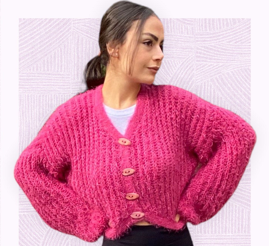 Mohair Loose Fit Cardigan, Crop Cardigan, Casual Knit Mohair Loose Fit Cardigan, Crop Cardigan, Casual Knit
