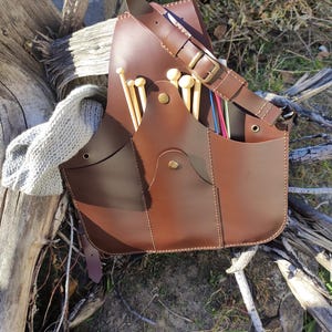 DIY Knitting Project Leather Bag PDF pattern + Video Tutorial, Knit on the go, Leather Knitting Project Bag, Gifts for Knitters